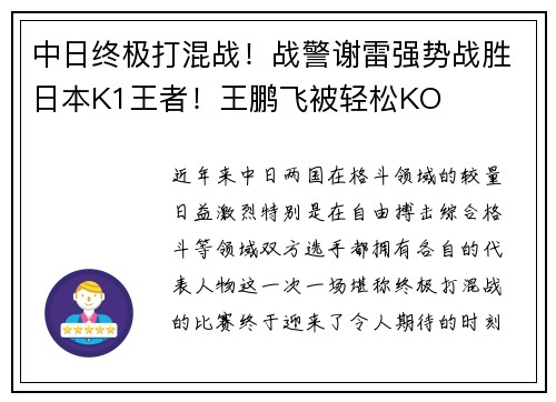 中日终极打混战！战警谢雷强势战胜日本K1王者！王鹏飞被轻松KO