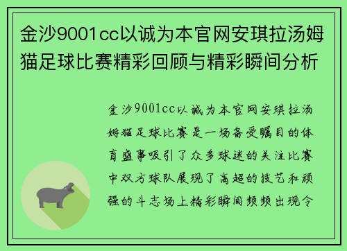 金沙9001cc以诚为本官网安琪拉汤姆猫足球比赛精彩回顾与精彩瞬间分析