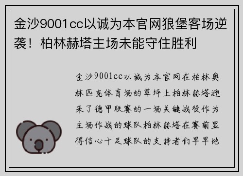 金沙9001cc以诚为本官网狼堡客场逆袭！柏林赫塔主场未能守住胜利